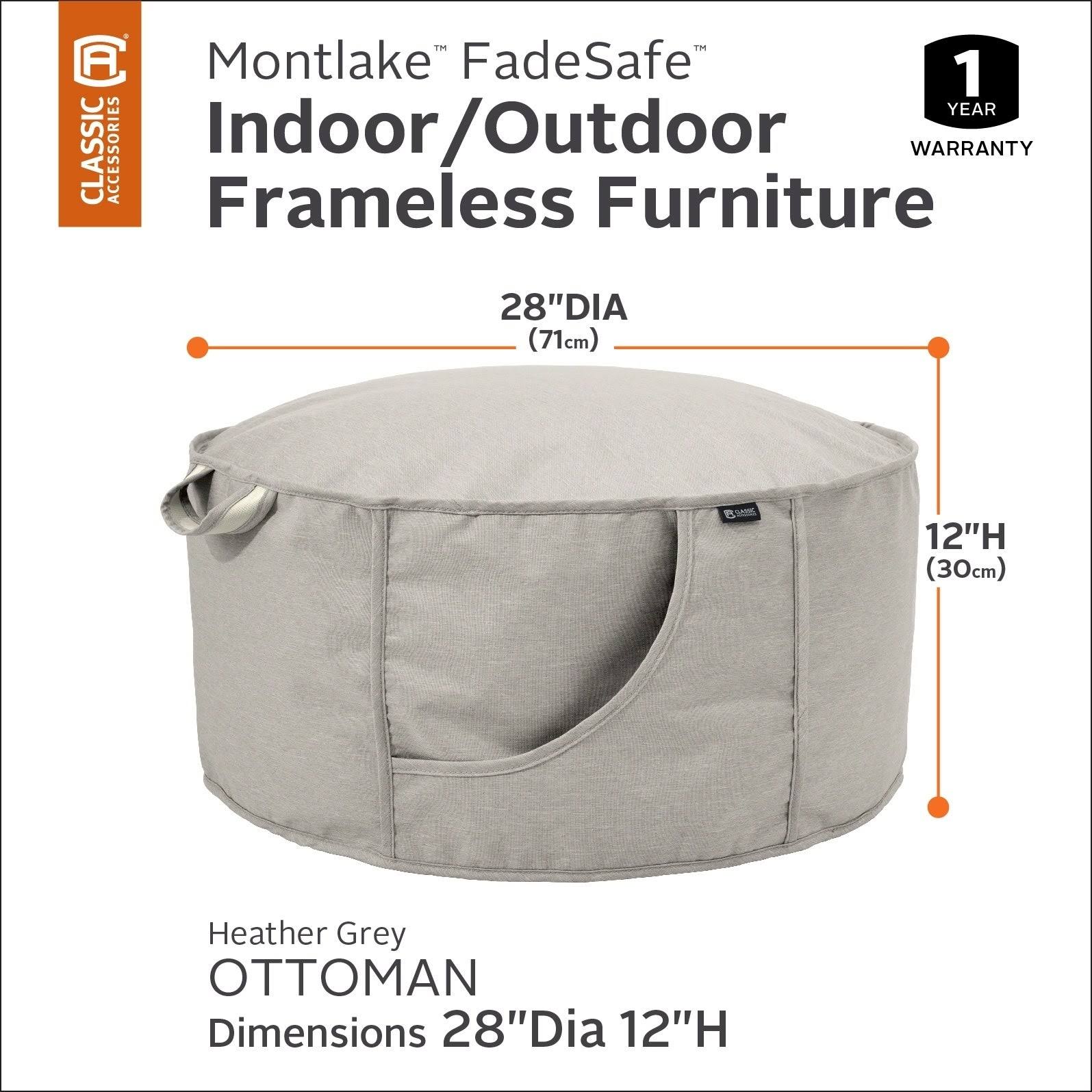 Classic Accessories Montlake FadeSafe Frameless Furniture Indoor/Outdoor Bean Bag Ottoman, Grey