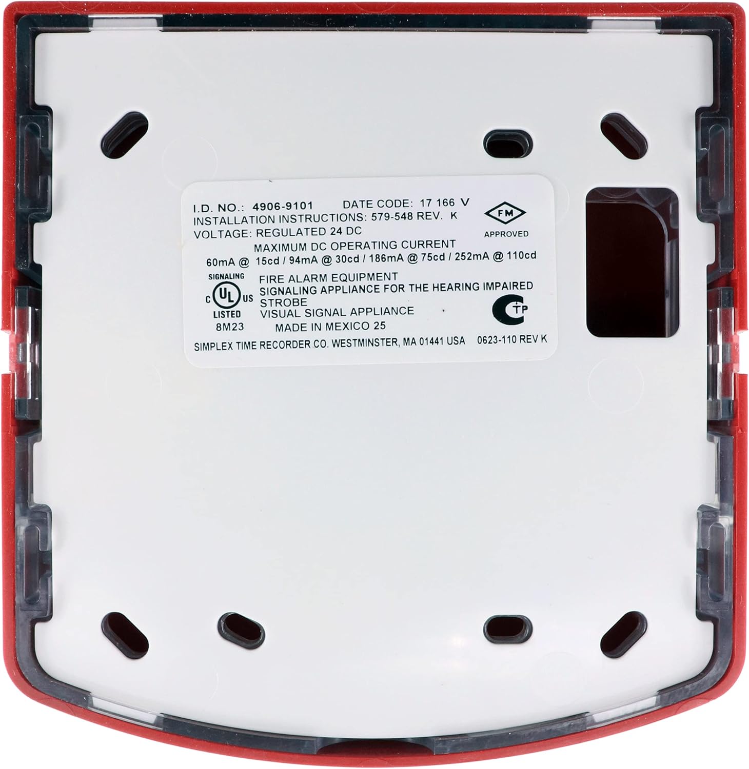 Simplex 4906-9101 TrueAlert Wall Mount Strobe, Multi-Candela, 24-Vdc, Red Pack of 2