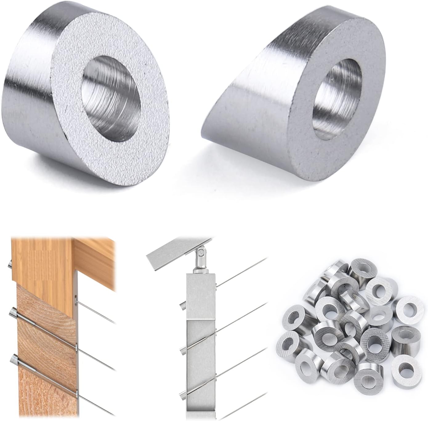 Muzata 20Pack Stainless Steel Angle Beveled Washer 25 30 35 Degrees ID 5/16&rdquo; for Cable Railing Kit Deck Stair Railing Wood Metal Aluminum Posts CR58