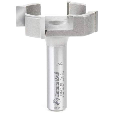 Amana Tool 45527 Carbide Tipped 2 Dia x 1/2 CH x 1/2 SHK x 2-1/2 Long Spoilboard Surfacing u0026 Flattening 4-Flute Router Bit,