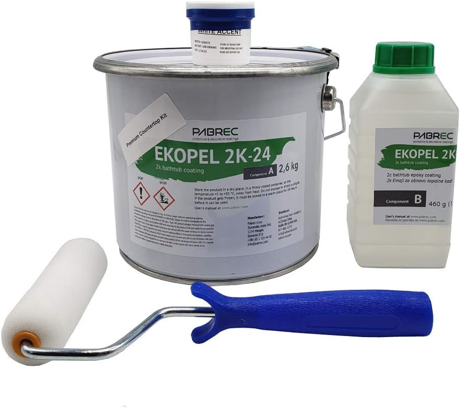 Refinished Bath Solutions – Ekopel 2K Premium Countertop Refinishing Kit | White | Look of Marble | DIY Project | Kitchen and Bathroom | Durable | Covers Any Surface | One Gallon Kit (White, 1 Gallon)