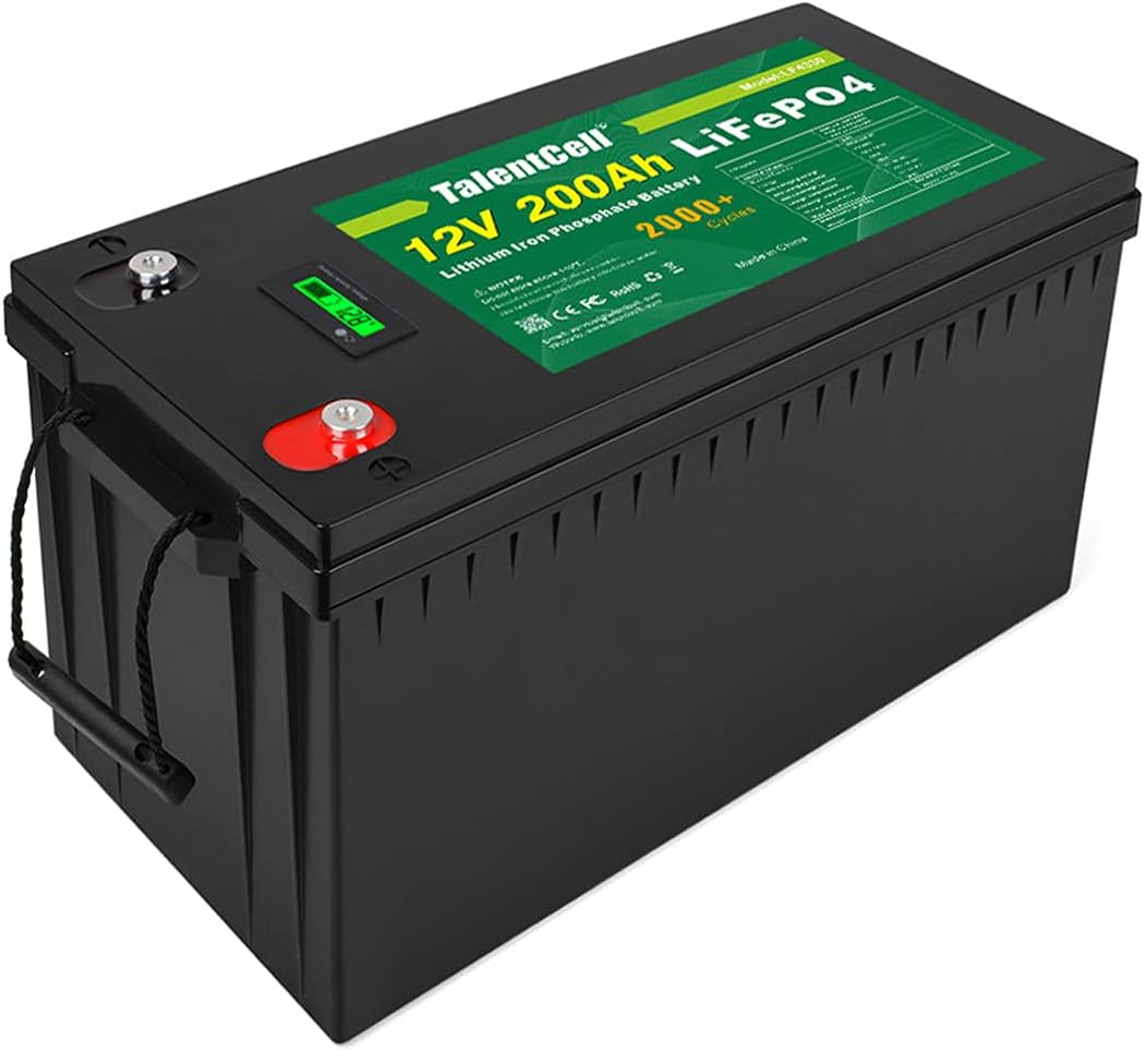 TalentCell 12V 200Ah Lithium Iron Phosphate Deep Cycle Battery Pack, Rechargeable LiFePO4 Batteries Over 2000 Cycles, Built in 200A Cell Balance Board BMS Charger Module
