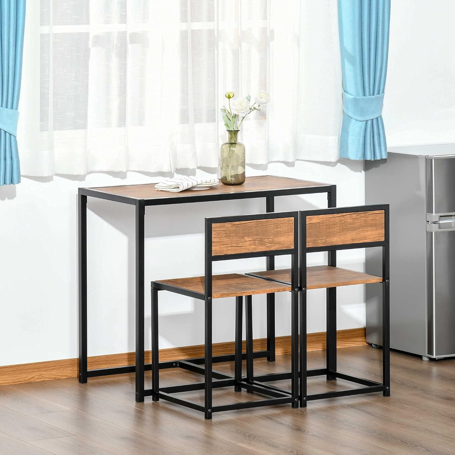HOMCOM Industrial 3-Piece Dining Table and 2 Chair Set for Small Space in the Dining Room or Kitchen