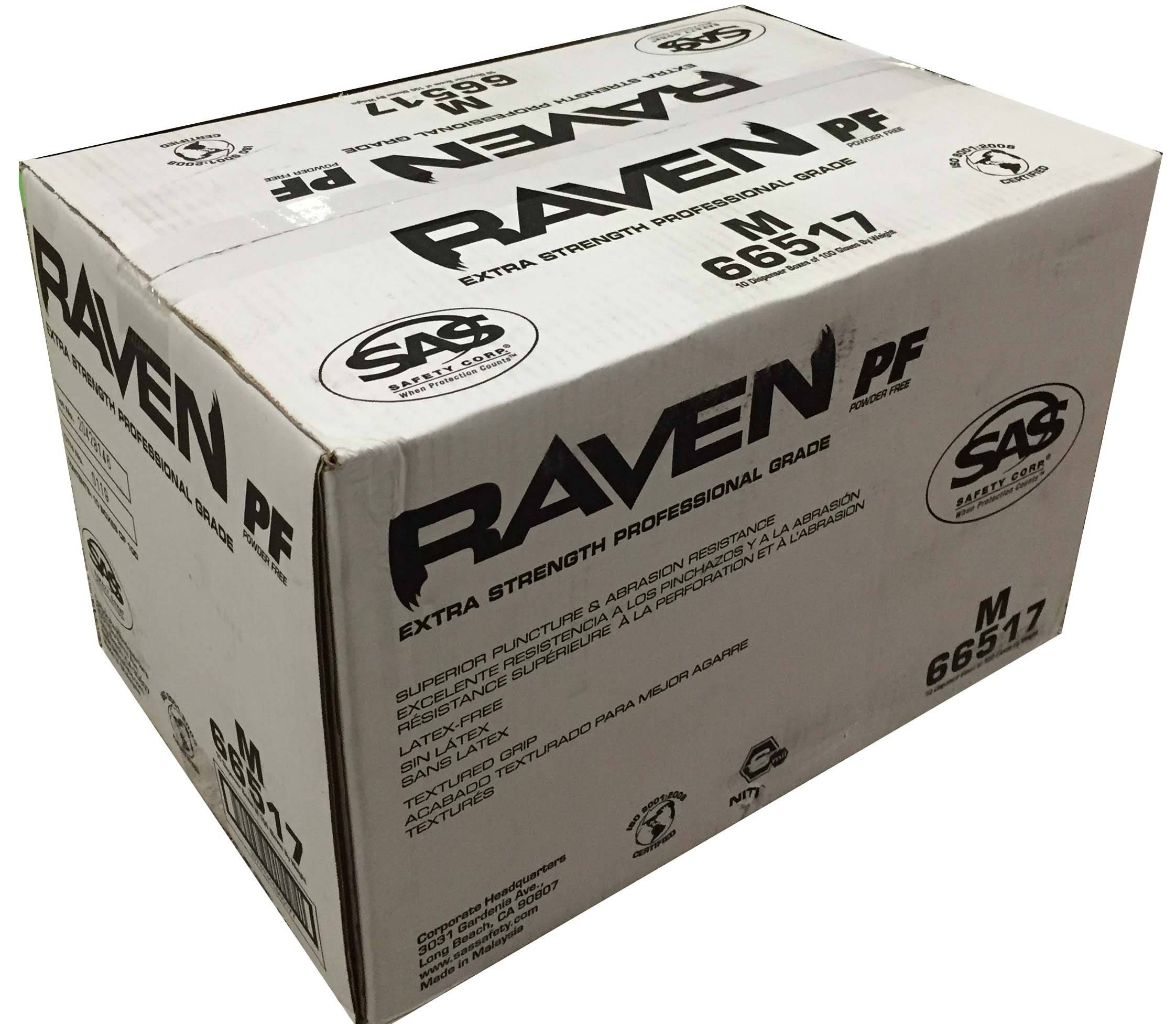 10 Pack SAS Safety 66517 Raven 6 Mil Black Nitrile Disposable Gloves - Medium (100 Gloves per Box)