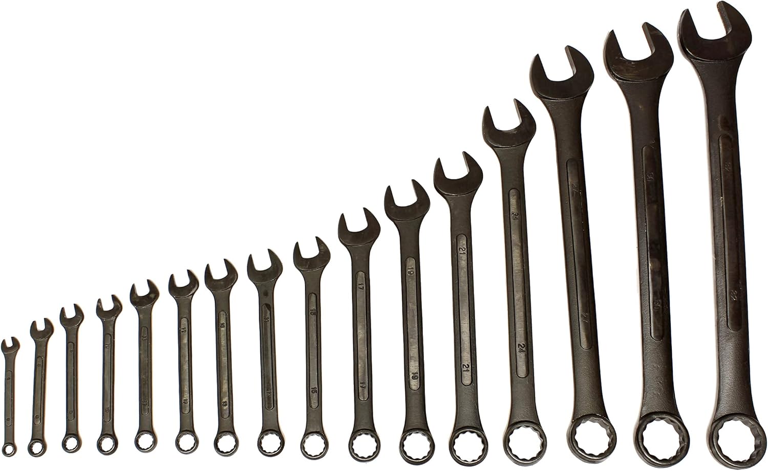 ABN Combination Wrench Set &ndash; 16 Pc Raised Panel Metric Wrench Set with Wrench Roll Up Pouch, Black Spanner Wrench Set