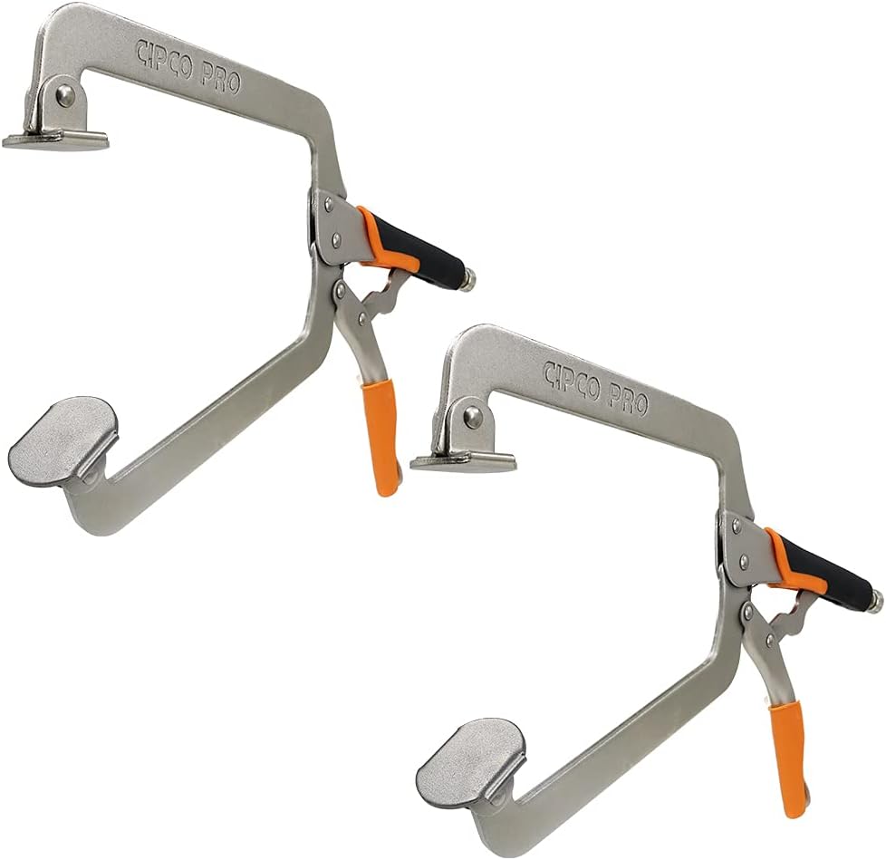 15 Inch Long Reach Pocket Hole Jig C Clamps Heavy Duty Face Clamps Locking Pliers with Larger Adjustable Flat Swivel Pads, For Woodworking, Welding & More, ( 2 PACK )