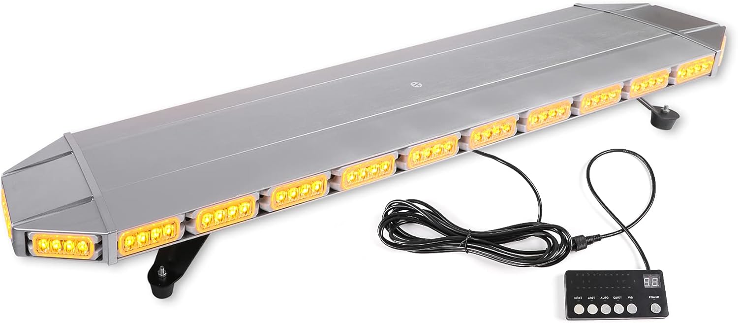 YOOWEE 48 inch 104 LED Amber Emergency Lights Roof Top Warning Strobe Light Bar for Tow Trucks Vehicle 16 Flash Modes Directional Traffic Advisor Security Yellow Snow Plow Beacon Lights 12V-24V