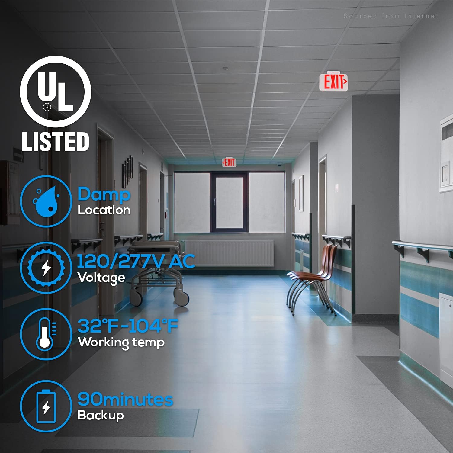 TORCHSTAR LED Exit Sign, Emergency Exit Light with Battery Backup, Double Face, UL 924, AC 120/277V, Damp Location, Hardwired Red Letter Exit Lights for Business, Pack of 6