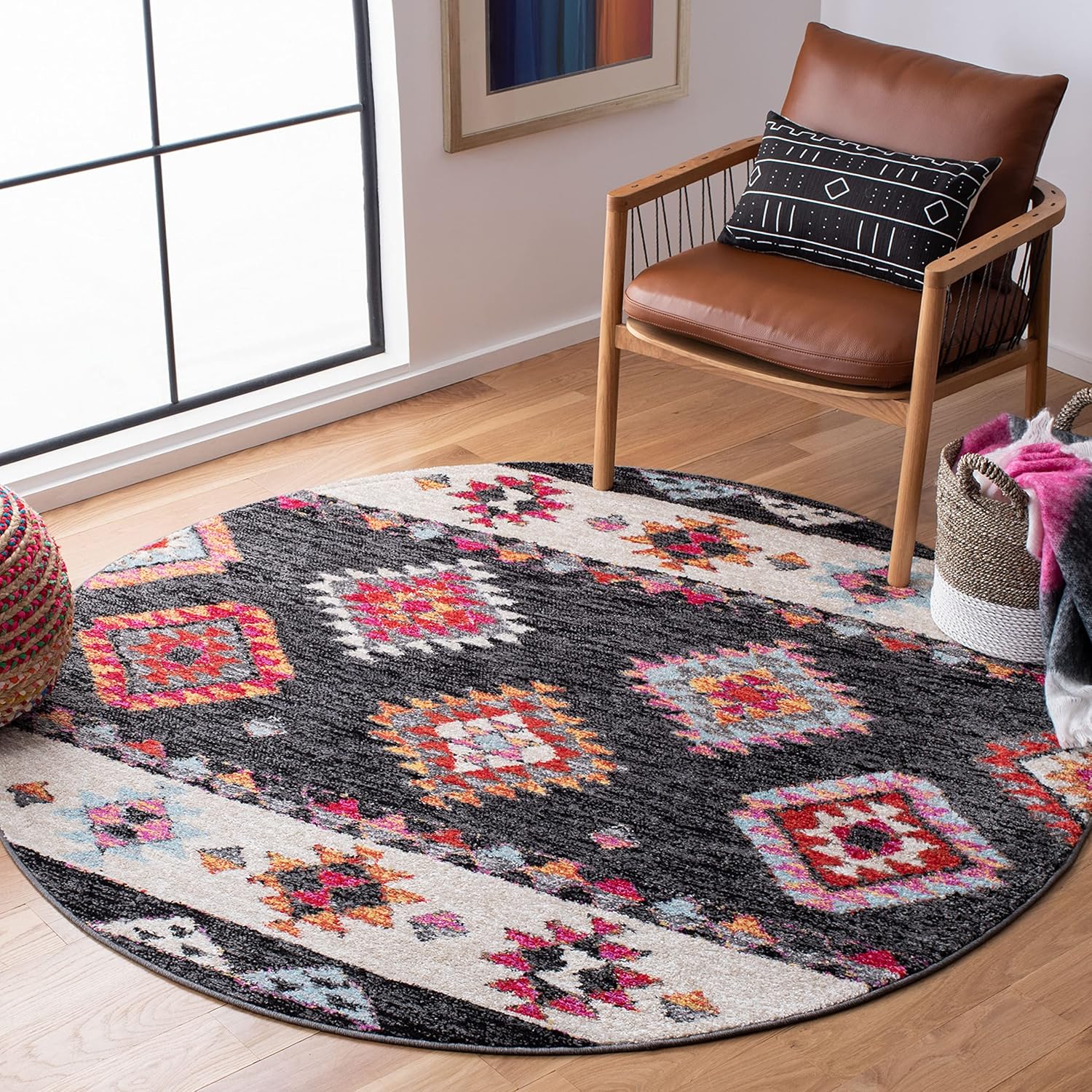 SAFAVIEH Adirondack Collection ADR245F Boho Tribal Non-Shedding Living Room Bedroom Dining Home Office Area Rug, 8' x 10', Grey / Red