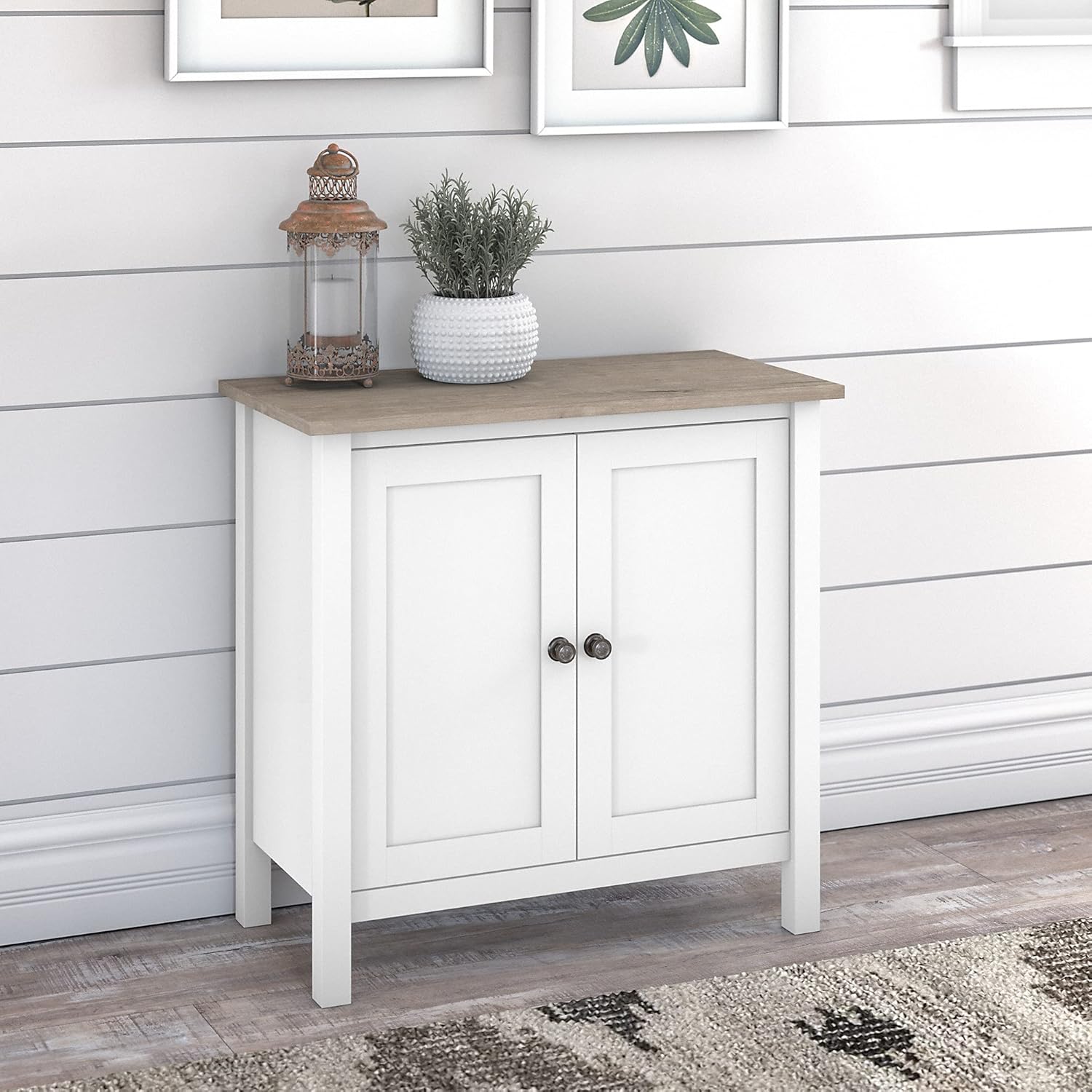 Bush Furniture Mayfield Accent Storage Cabinet with Doors, Pure White and Shiplap Gray