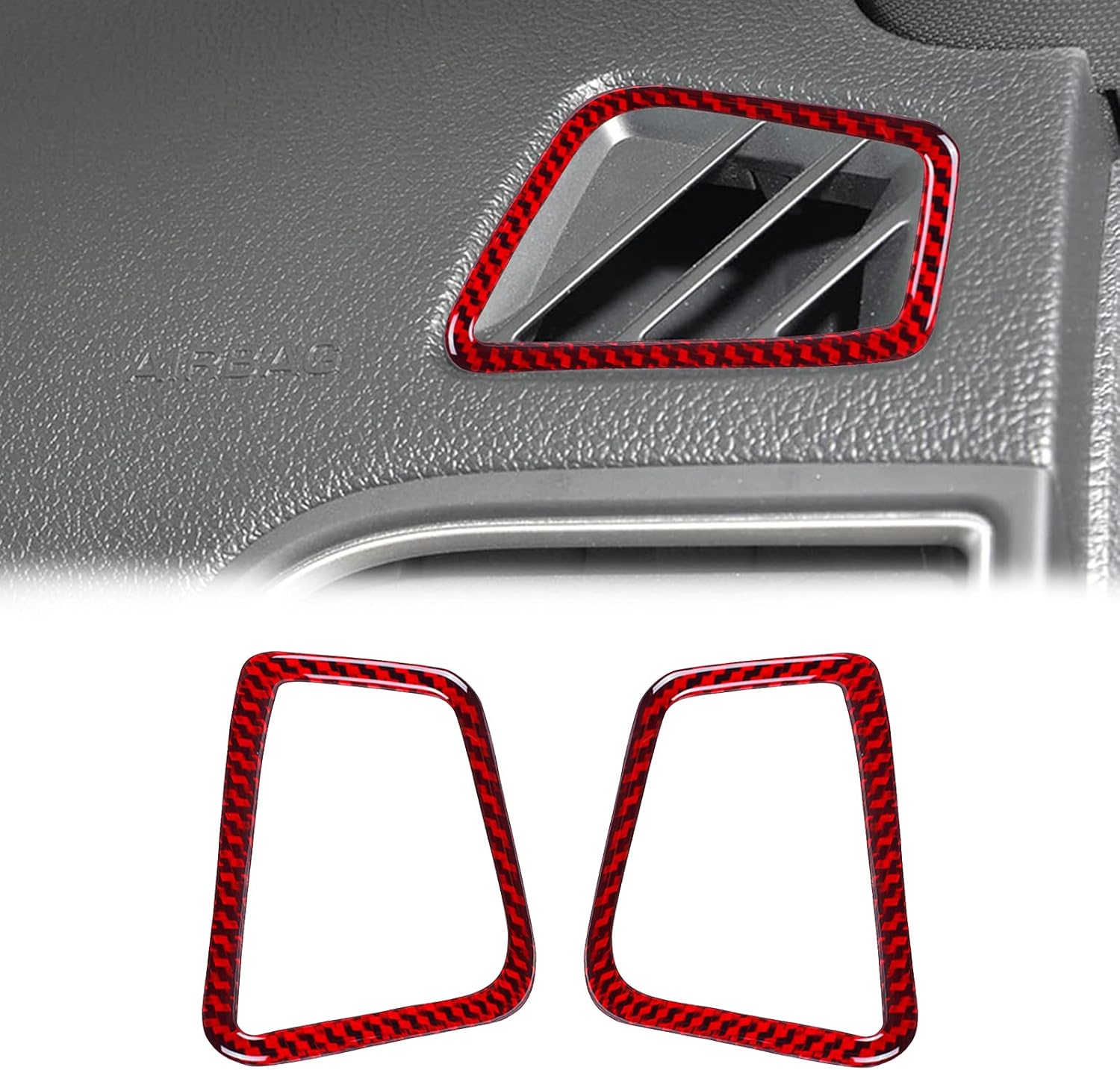SUNJIKA Compatible with 2PCS Carbon Fiber Interior Dashboard Air Vent Trims Wind Outlet Decoration Sticker Accessories for Ford Explorer 2013 2014 2015 2016 2017 2018 (Red)
