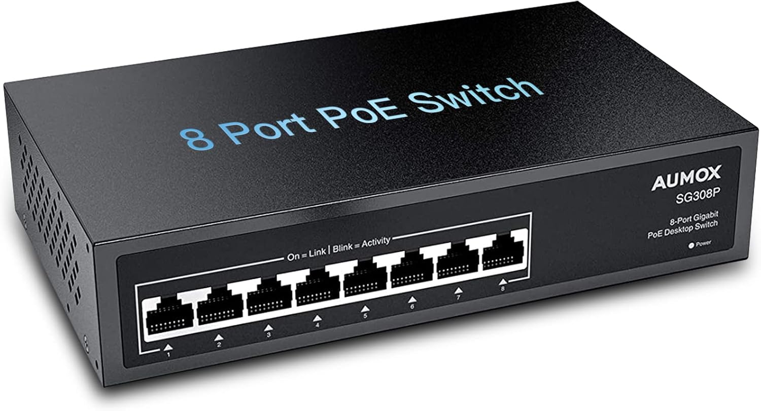 Aumox 8 Port Gigabit PoE Switch, 8 Port PoE 120W, Gigabit Ethernet Unmanaged Network Switch, Plug and Play, Sturdy Metal Housing, Traffic Optimization (SG308P) Pack of 2