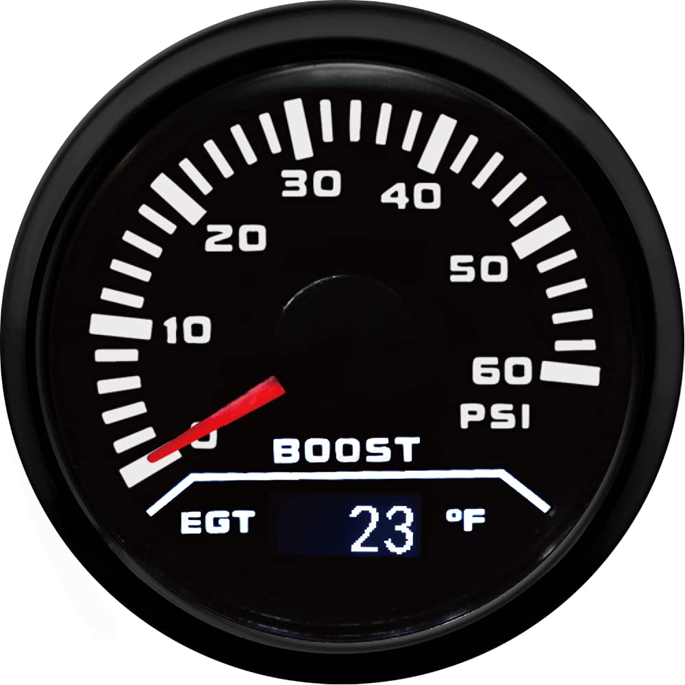 MOTOR METER RACING Universal 2 in 1 Waterproof EGT & Boost Gauge Kit Exhaust Gas Temperature Pyrometer IP-67 Rustproof UV Protection Anti-Fog 1600F 60PSI 2-1/16