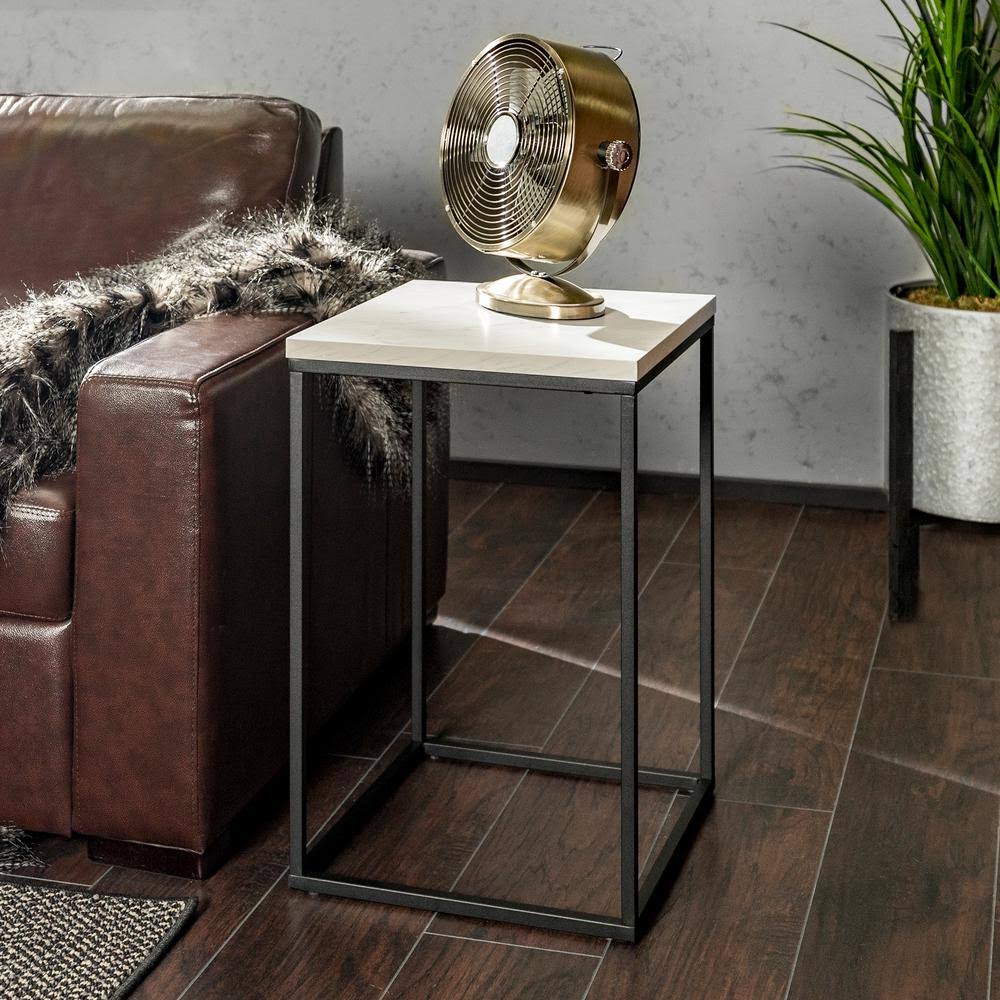 Walker Edison Furniture Company 16 in. Modern Industrial Accent Side Table - Faux White Marble