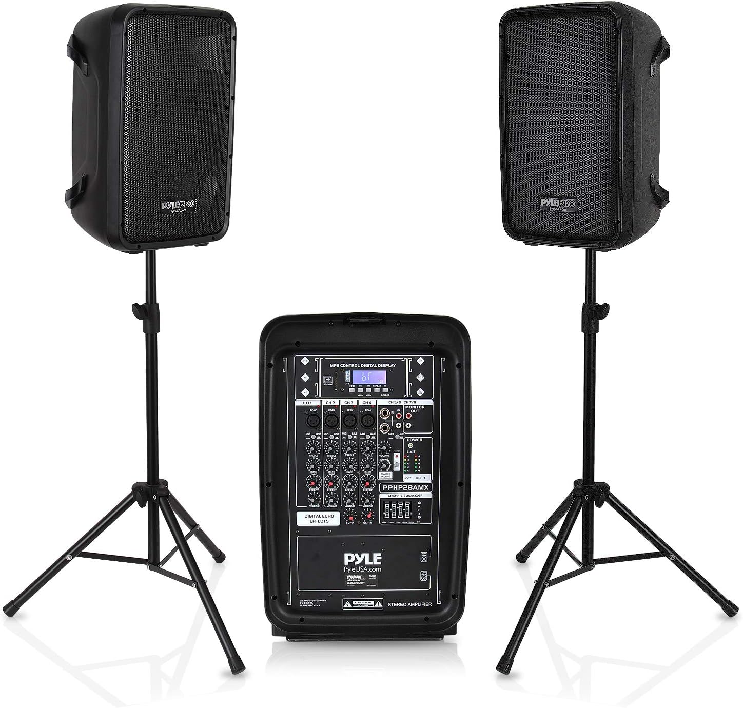 PA Speaker DJ Mixer Bundle - 300 W Portable Wireless Bluetooth Sound System w/ USB SD XLR 1/4