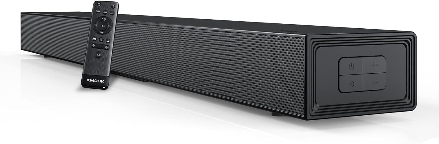 Sound Bars for TV, KMOUK Dolby 2.1CH Sound Bar with Built-in Dual Subwoofers, 160W Surround Soundbar for Home Theater/Gaming/Projectors, LED Display, Bluetooth, HDMI ARC/Optical/AUX Connection, Black Pack of 2