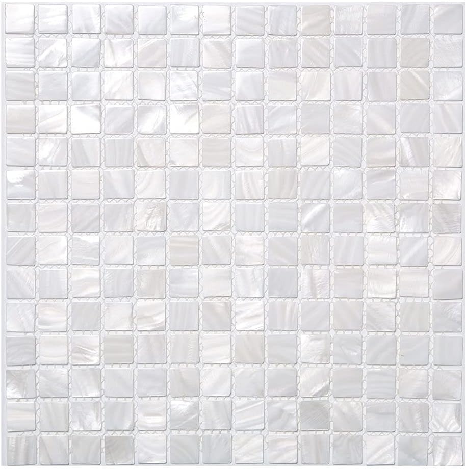 Soulscrafts 10-Pack White Oyster Mother of Pearl Square Shell Mosaic for Kitchen Backsplashes, Bathroom Walls, Spa Tile, Pool Tile