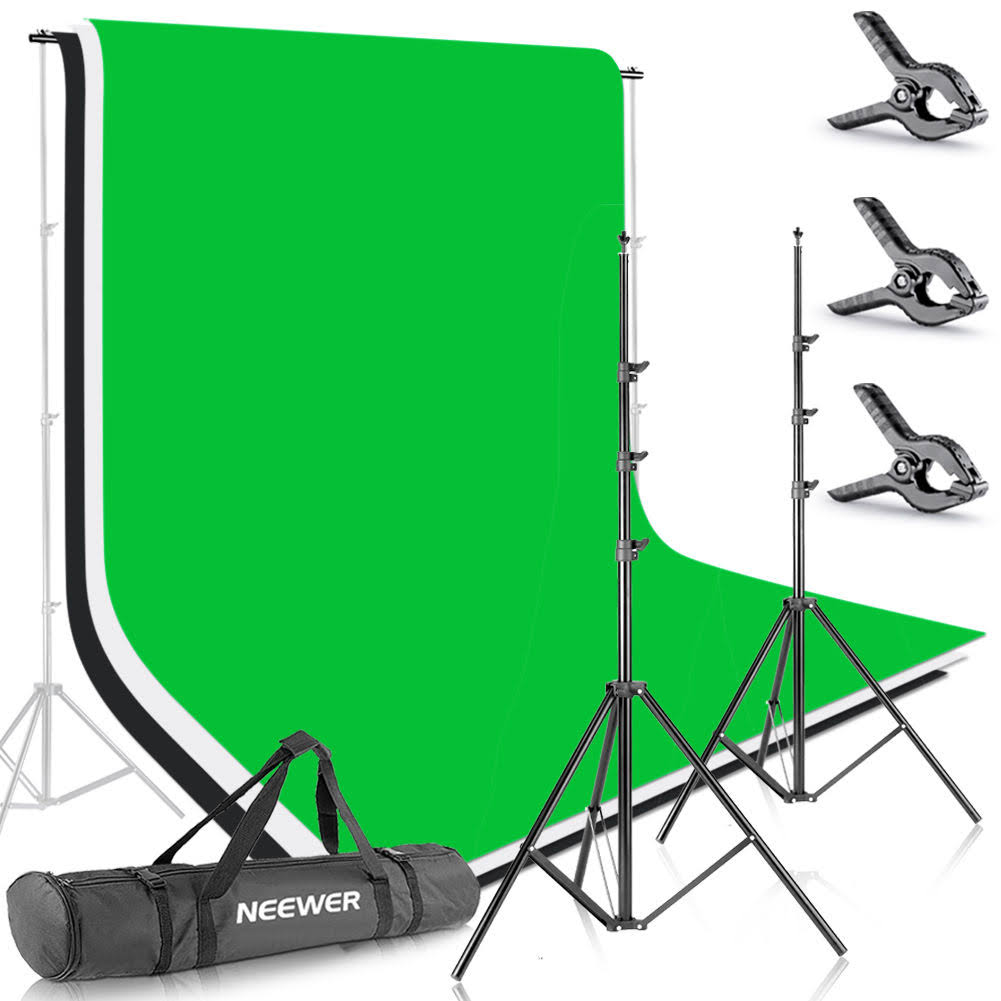 Neewer 8.5ft x 10ft/2.6M x 3M Background Stand Support System with 6ft x 9ft/1.8M x 2.8m Backdrop(White,Black,Green)for Portrait