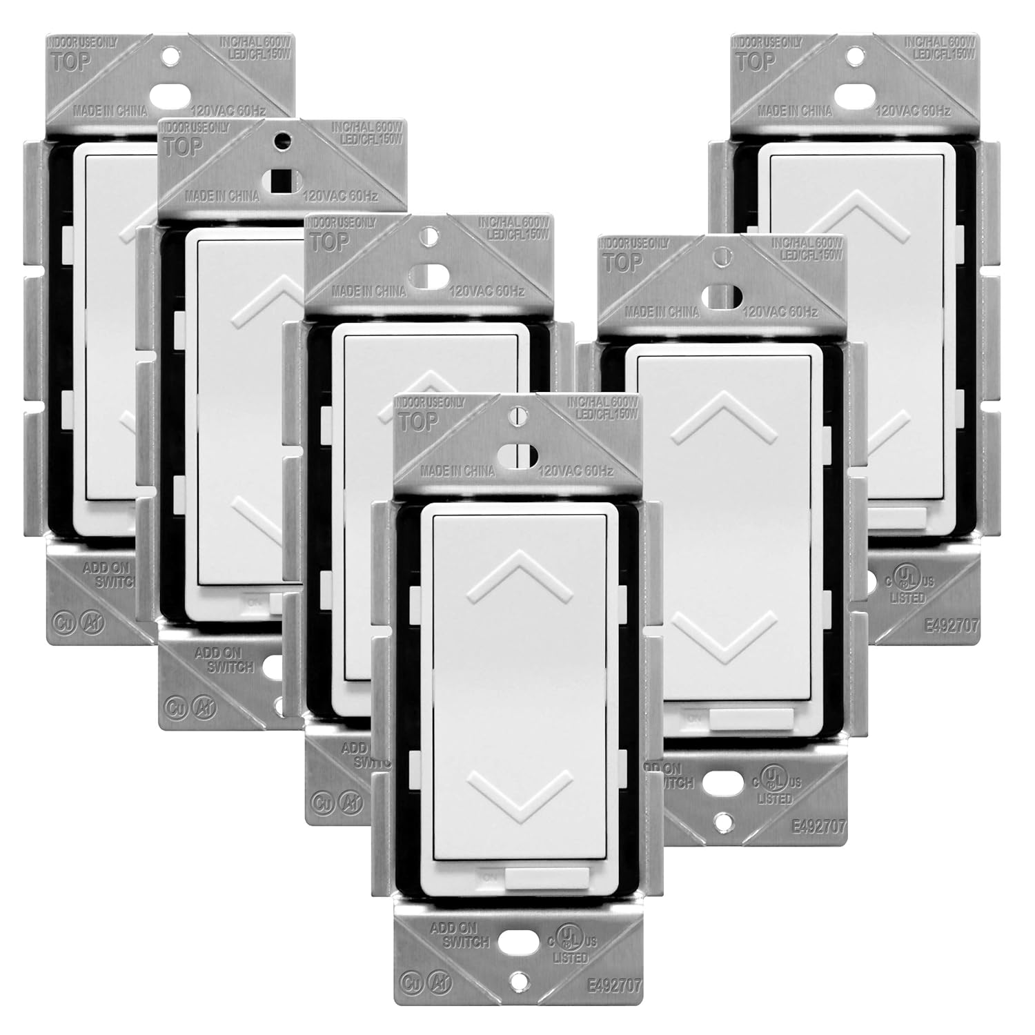 TOPGREENER Dimmer Rocker Switch for LED/CFL, Incandescent/Halogen and Fluorescent, Single Pole, Air-Gap, Neutral Wire Required, 600W, 150W, 120V, TGDS-120, White, 6 Pack Pack of 2