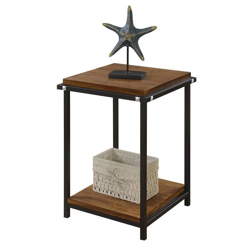 Pemberly Row Square End Table in Dark Walnut Wood and Black Metal