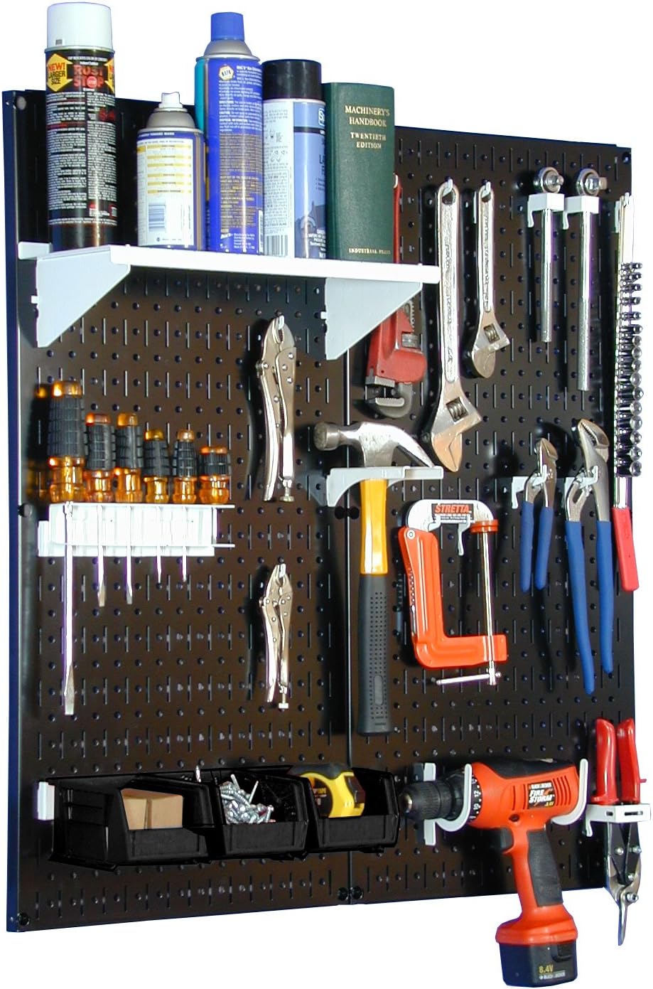 Wall Control Metal Pegboard Utility Tool Storage Kit with Black Pegboard and Black Accessories
