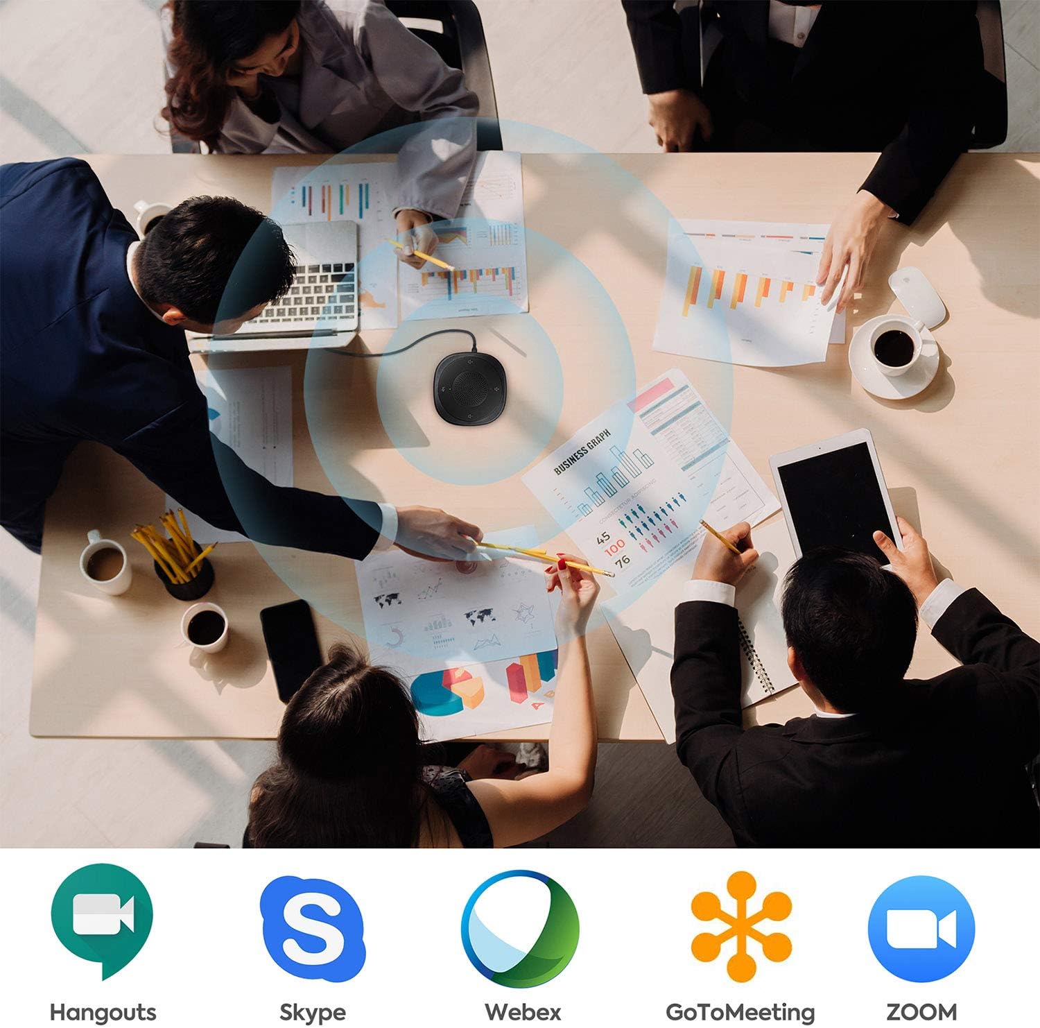 USB Speakerphone Microphone, Conference Speaker Omnidirectional Computer Mic, with 360º Voice Pickup, Touch-Sensor Buttons for Mute/unmute, Streaming, Call Speaker Skype, Webinar, Interview -(JV801) Pack of 2