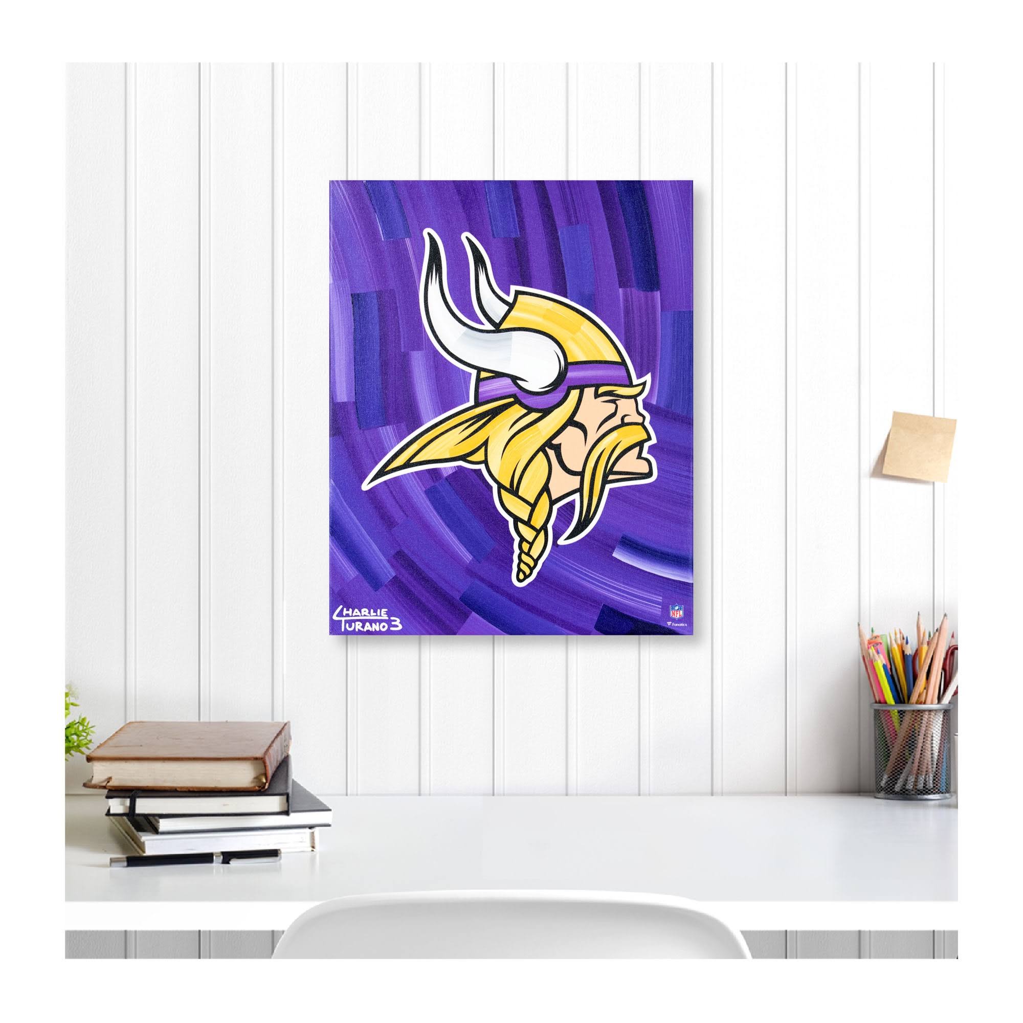 Fanatics Authentic Minnesota Vikings 16x22 x 20x22 Logo with Purple Abstract Background Gallery Wrapped Embellished Giclee