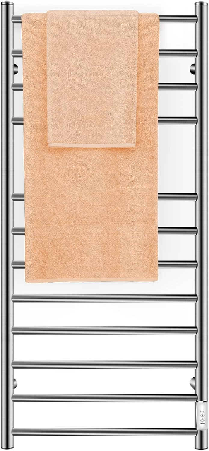 MOBIDER Towel Warmer Rack for Bathroom, 8 Curved Bars Heated Towel Rack with Built-in Timer, Towel Heater Plug-in for Drying Towel Mirror Polish(MB-109C-8P)