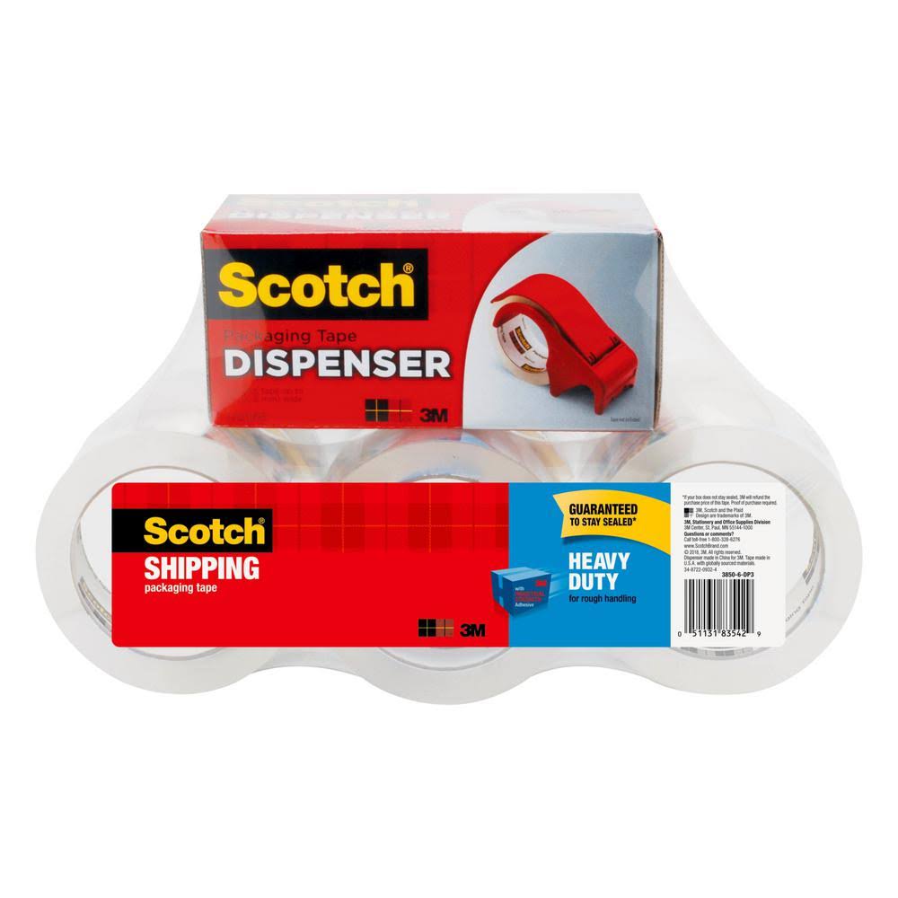 Scotch Shipping 3850 - Dispenser with packaging tape - 1.89 in x 164 ft - clear tape (pack of 6)