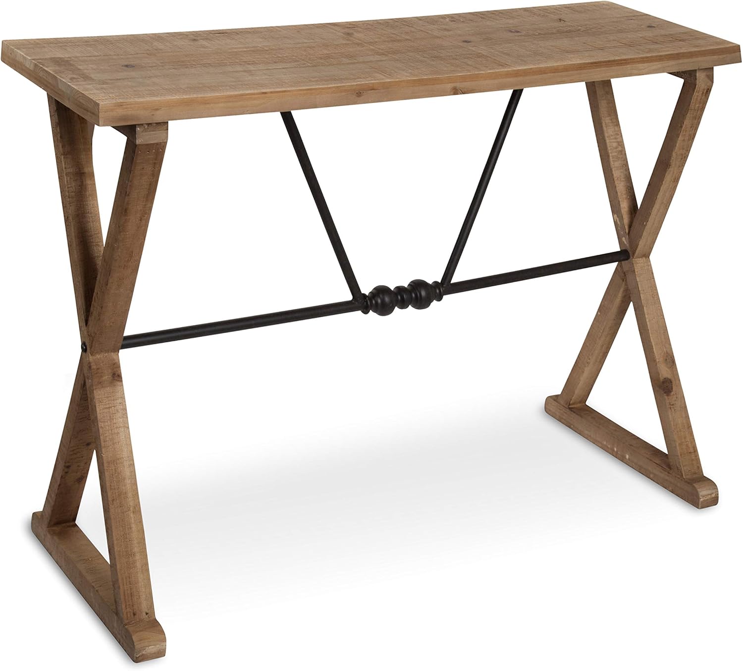 Kate and Laurel Travere Wood Console with Black Metal Support Bar, Brown