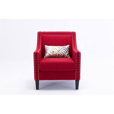 Accent Armchair Living Room with Nailheads and Solid Wood Legs Navy Linen Red Barrel Studio Fabric: Red Linen Blend