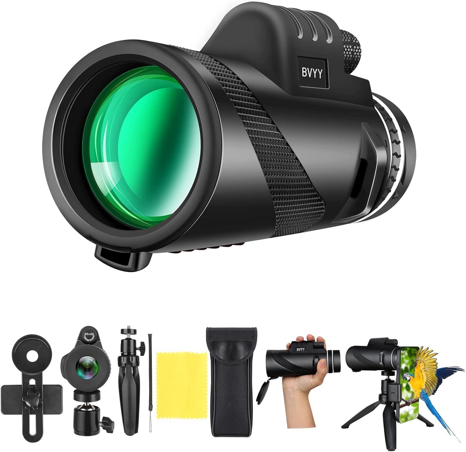 40X60 Monocular Telescope with Smartphone Holder Tripod Waterproof Compact HD Monoculars Scope for Adults Bird Watching Travelling Hunting Hiking Concert