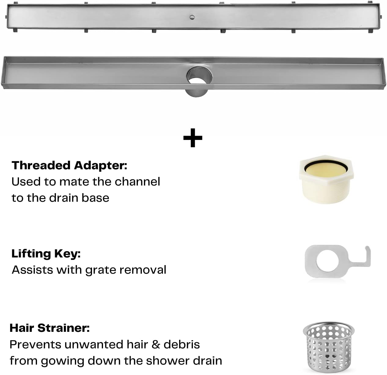 DreamDrain Professional Stainless Steel Linear Drain with Tile Floor Grate - Easy Installation Shower Drain Kit with Hair Catcher (28 x 2.75 Inches) Pack of 2