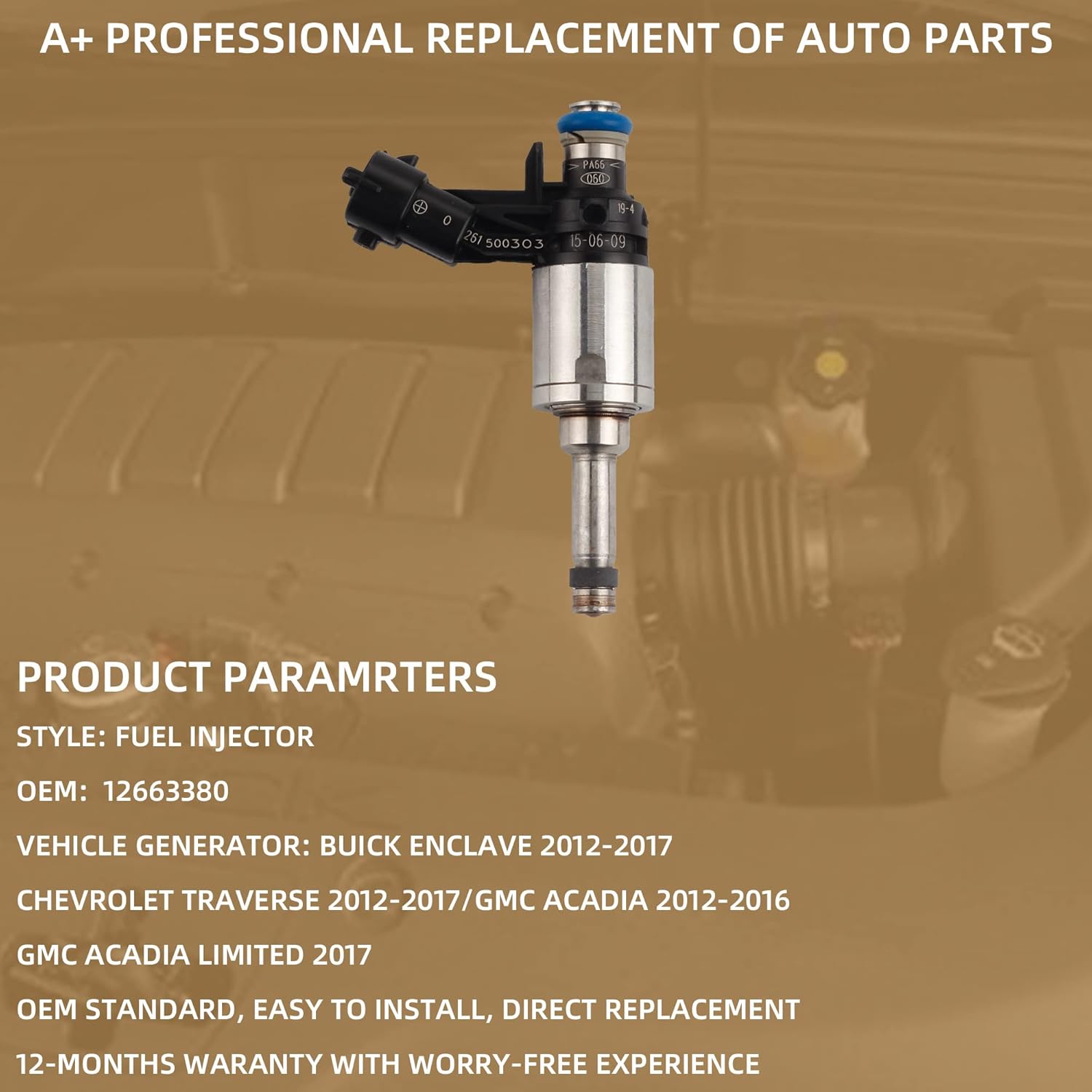 Dasbecan Fuel injector 1PCS Compatible With Buick Enclave Chevrolet Traverse GMC Acadia Limited 2012-2017 Replaces# 12663380
