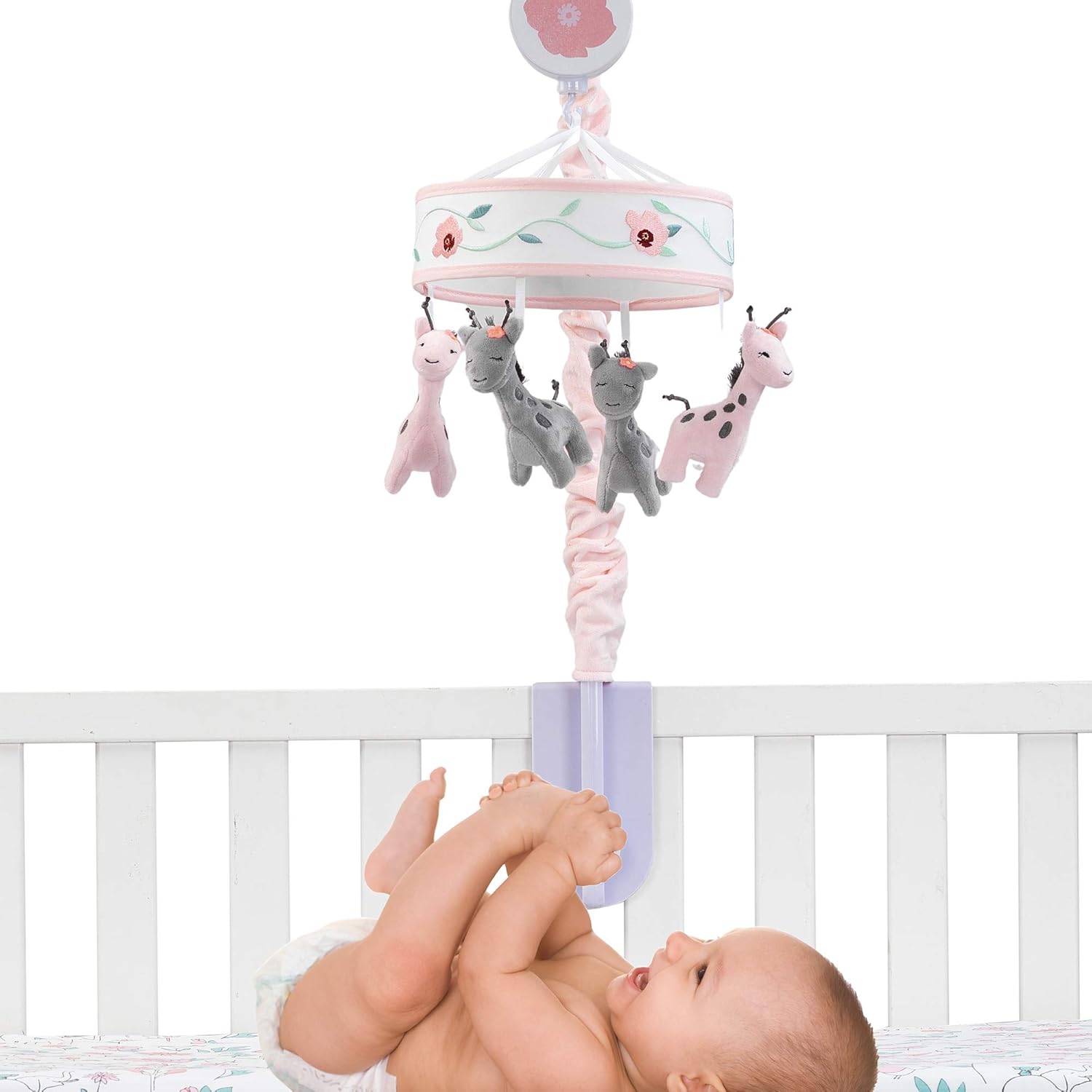Lambs & Ivy Giraffe and a Half Pink/Gray Musical Baby Crib Mobile Soother Toy Pack of 2