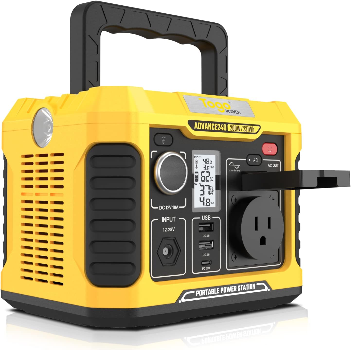 Togo POWER A240 Portable Power Station, 231Wh 200W Solar Generator with Regulated 12V DC, AC Outlet, 60W USB-C, QC3.0, Portable Outdoor Generator for Home, Power Outage, RV, Camping, CPAP, Emergency