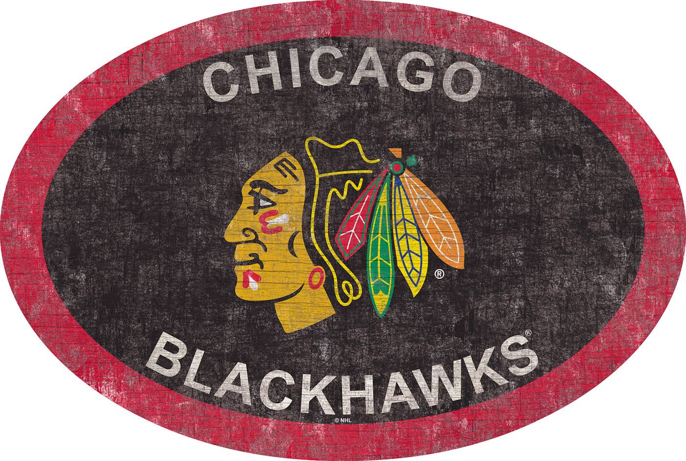 Chicago Blackhawks 46x22 Team Color Oval Sign