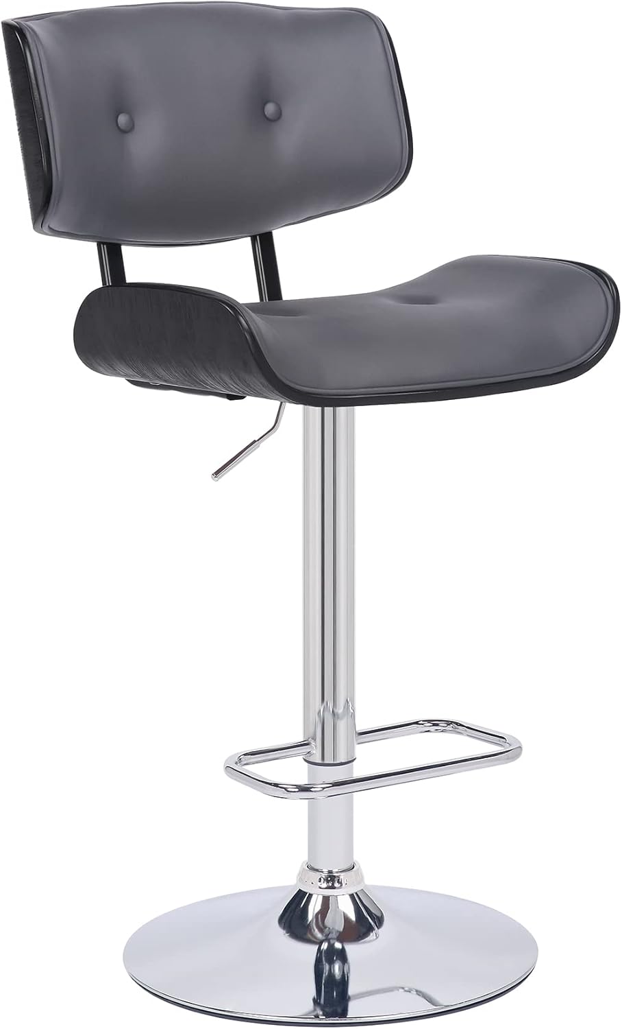 Brooklyn Adjustable Swivel Grey Faux Leather and Black Wood Bar Stool with Chrome Base