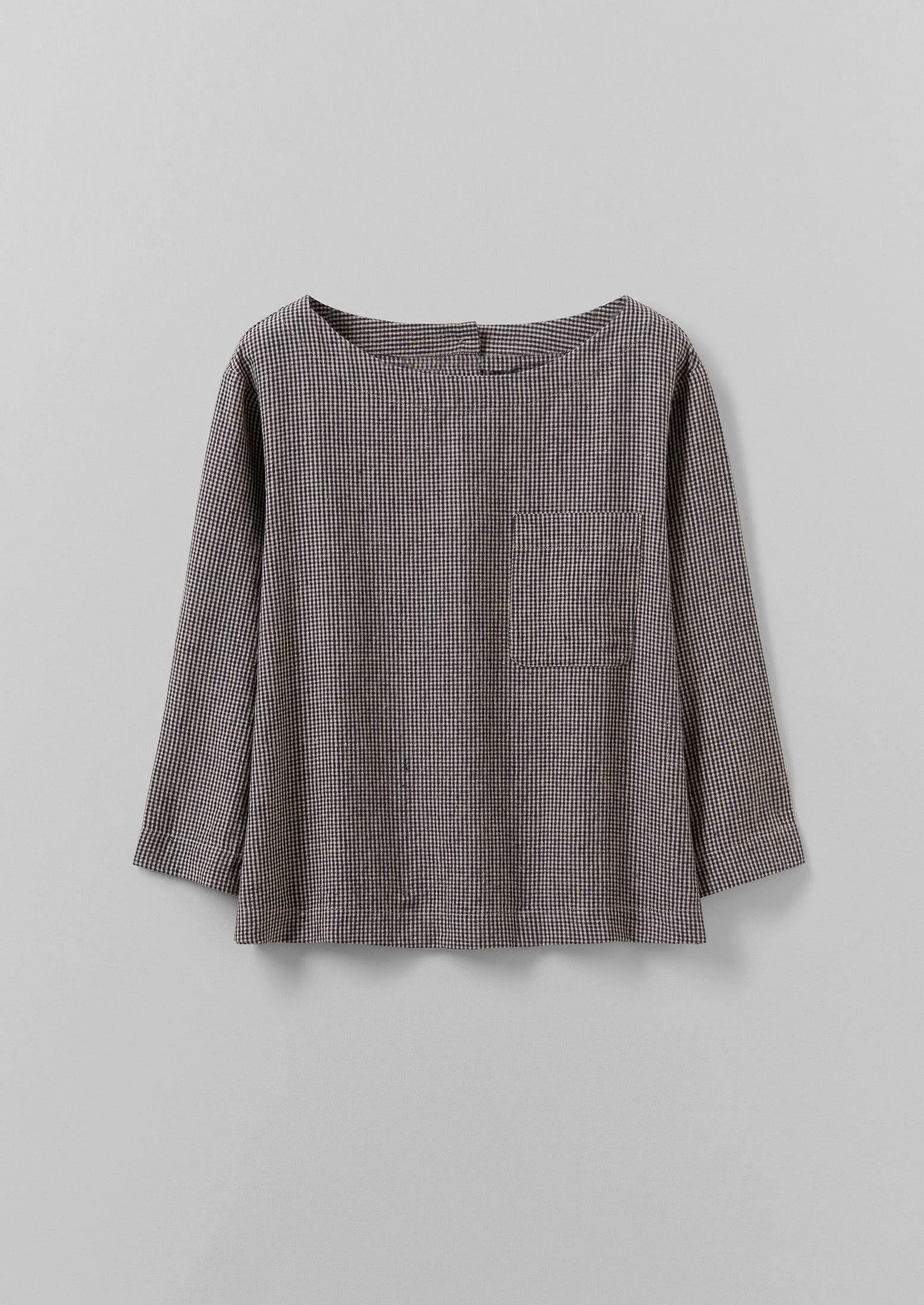 Linen Gingham Button Back Top | Midnight/ecru