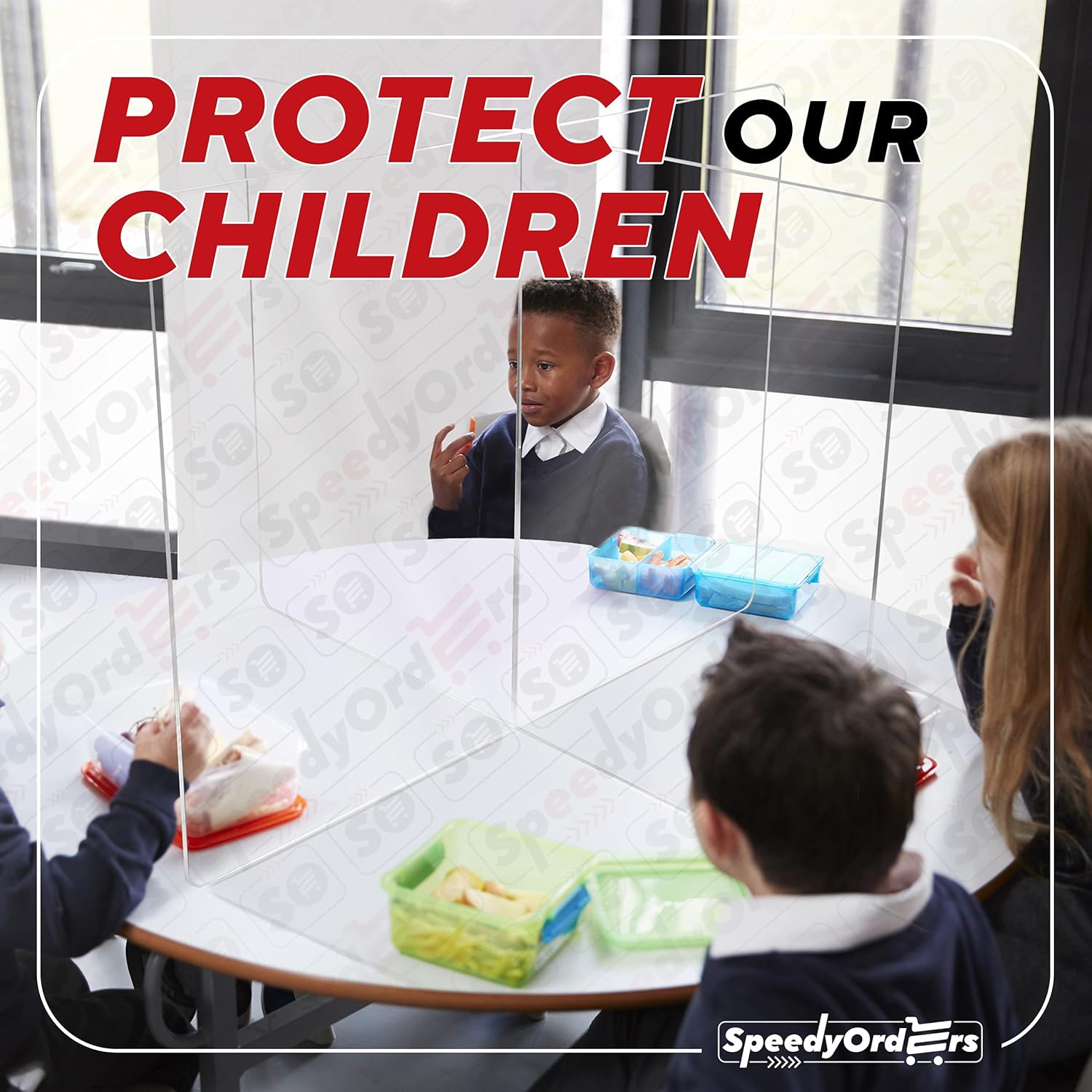 Sneeze Guard Table Divider by SPEEDYORDERS - 4 Persons Clear Acrylic Desk Dividers for Students School Restaurant - For Round/Square Tables - 1/4