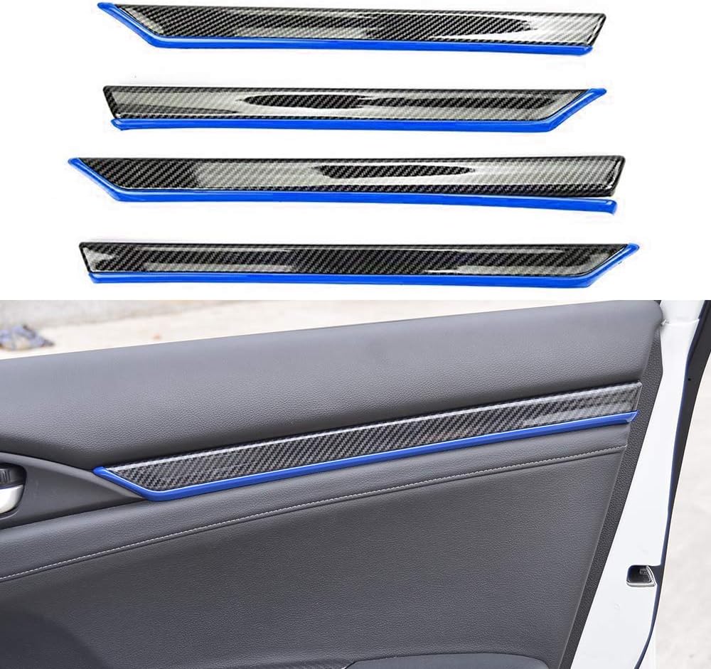 LEXLEY 4pcs Door Panel Dial Interior Door Moulding Trims Cover ABS Carbon Fiber Style Decal Accessories For Honda 4-Door Civic 2020 2019 2018 2017 2016(Not Fit coupe)-BLUE Pack of 2