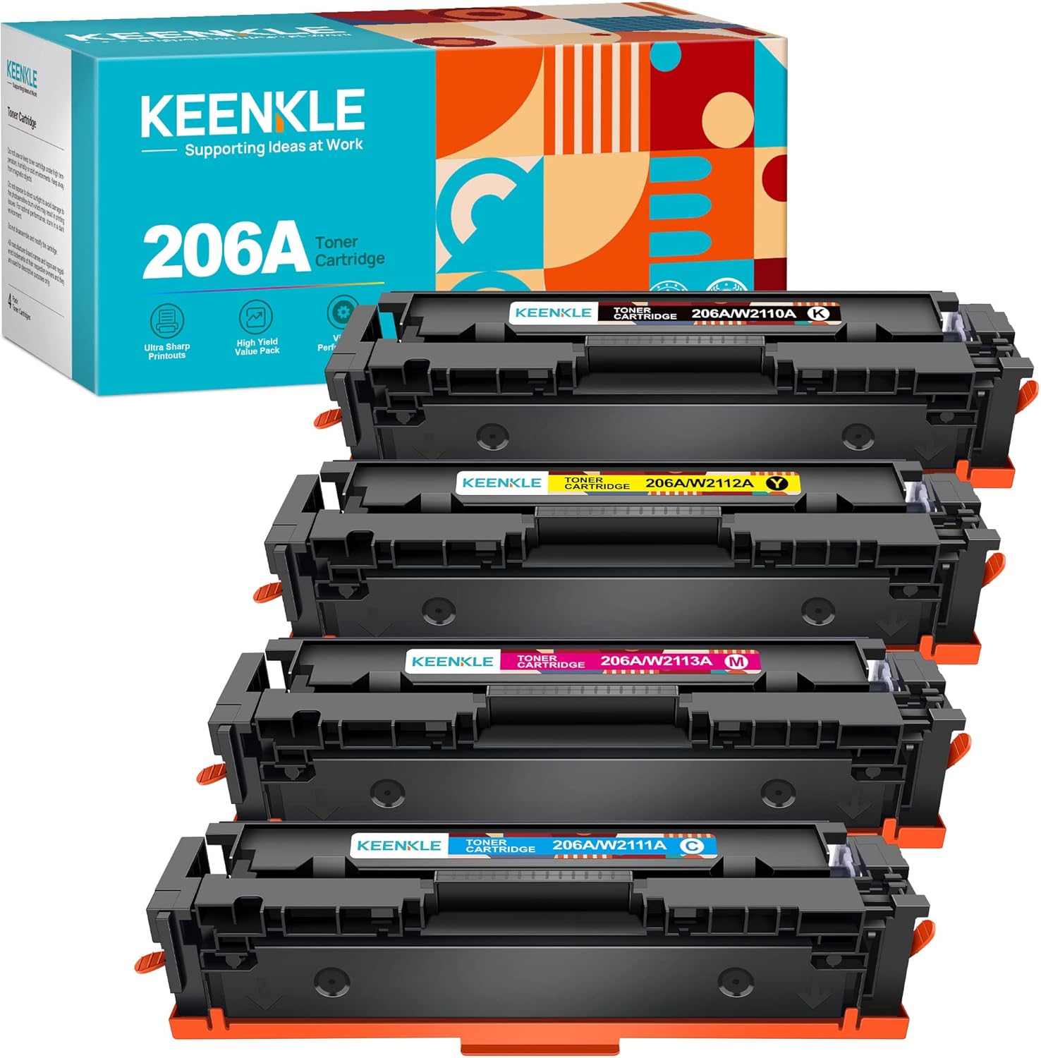 KEENKLE Compatible Toner Cartridge Replacement for HP 206A 206X W2110A W2110X Compatible with Color Pro M255dw MFP M283fdw M283cdw M283 M255 Printer Toner (Black Cyan Yellow Magenta, 4 Pack)