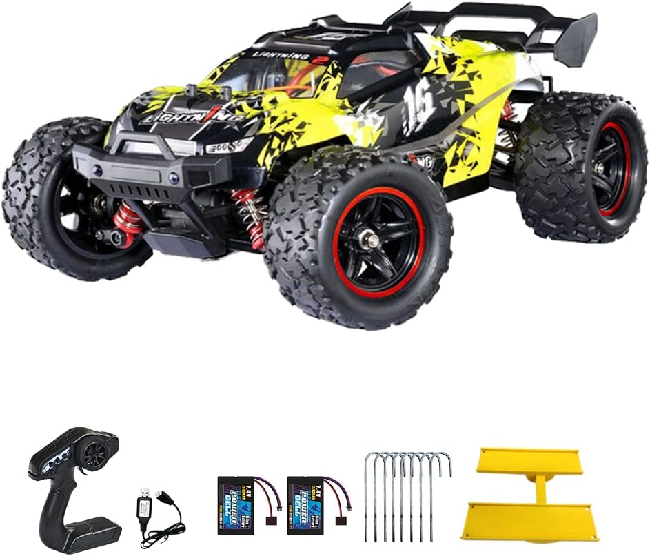 MESIXI 1/18 RC Car High Speed Around 60kmh 2.4Ghz 4WD Remote Control Brushless Fast Racing All Terrains Electric Hobby Toy 4x4 Offroad Truck with Two Rechargeable Batteries for Adult Boy and Kid