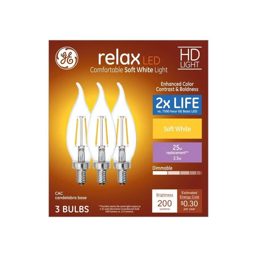 GE Relax 25-Watt EQ CA11 Soft White Dimmable Candle Light Bulb (18-Pack) | 41526