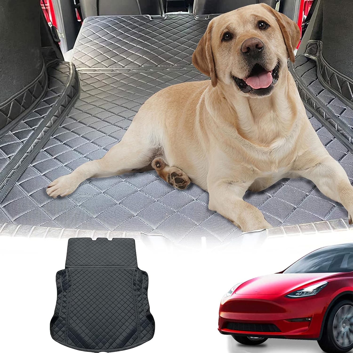 TAUTO Tesla Model Y Trunk Pet Mat Liner Cargo Mats Waterproof Trunk Dog Mat Rear Seat Cover Protector Accessories 2021 2020(Black) Pack of 2