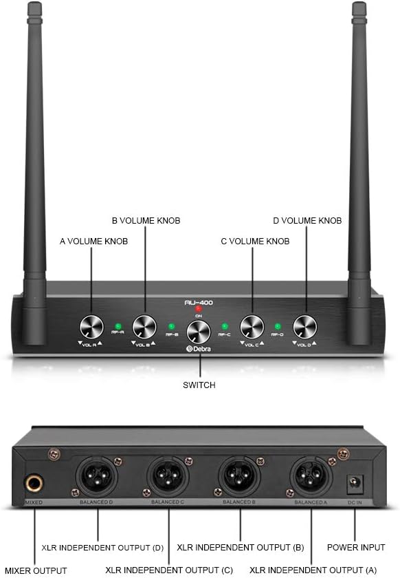 D Debra PRO UHF 4 Channel Wireless Microphone System with Cordless Handheld Lavalier Headset Mics, Metal Receiver, Good for Karaoke Church Party (2 Handheld & 2 Bodypack)