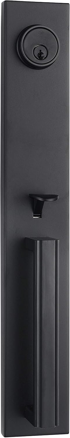 Handleset with Modern Knob and Mode,Handleset for Exterior and Front Door with Deadbolt in Silver Satin Nickel Finish MDHST (KEYED HANDLESET, Matte Black)