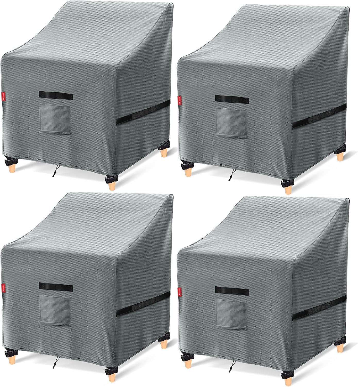 GARPROVM Patio Chair Covers, Outdoor Patio Furniture Covers Waterproof, Lawn Patio Deep Seat Covers with Adjustable Drawstring and Strap Buckles Fits up to 35 x 38 x 31inches (Grey, 4 Pack)