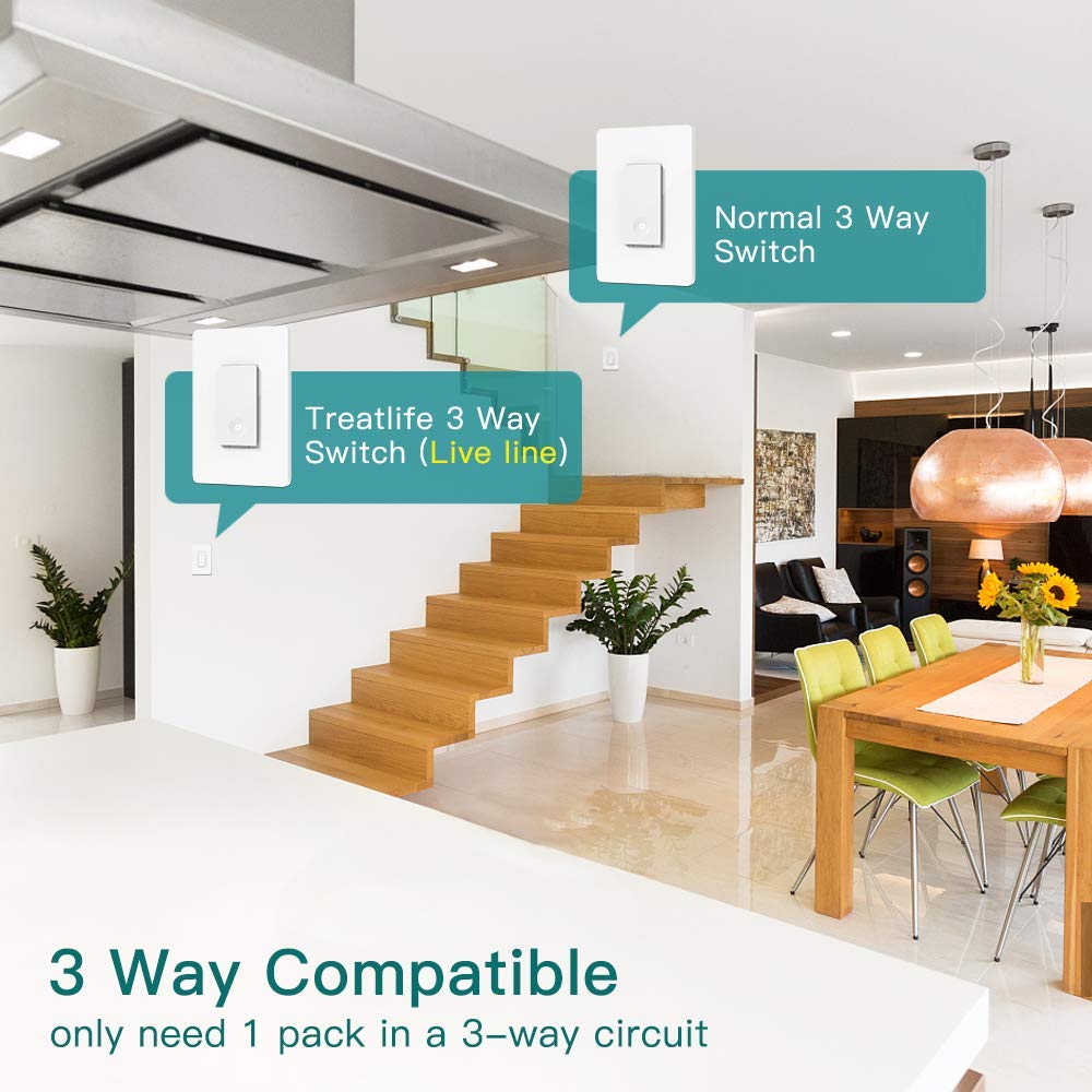 3 Way Smart Light Switch 4 Pack, Treatlife 2.4GHz Wi-Fi Smart Switch Works with Alexa and Google Home, Neutral Wire Required, Remote Control, ETL Certified, No Hub Required Pack of 2