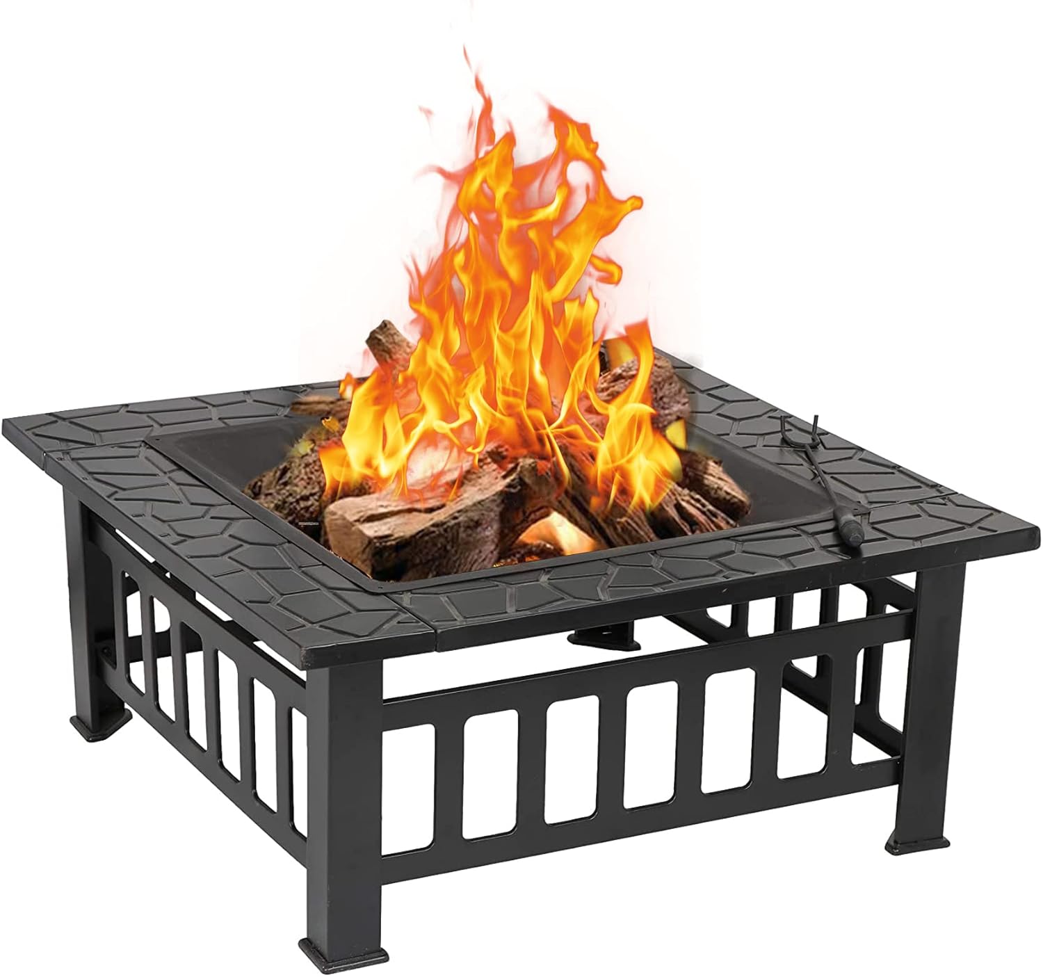 Redeo Outdoor Fire Pit Wood Burning Square FirePit for Outside Backyard Heating BBQ Drink Lawn Decoration (32 Inch)